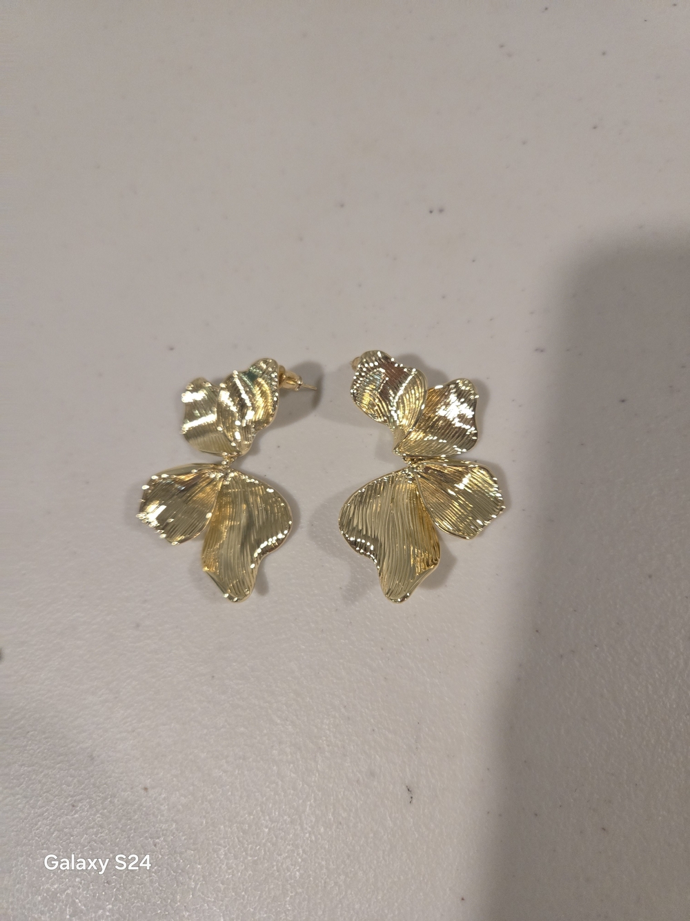Textured Gold Floral Drop Earrings for Women